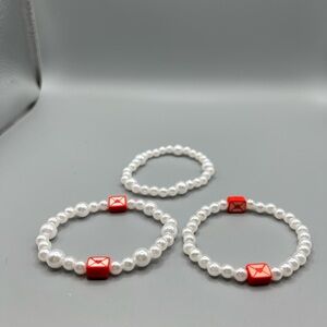 ❤️3/$8❤️ Pearl Beaded Valentine Bracelets 3 Set - HANDMADE - #176